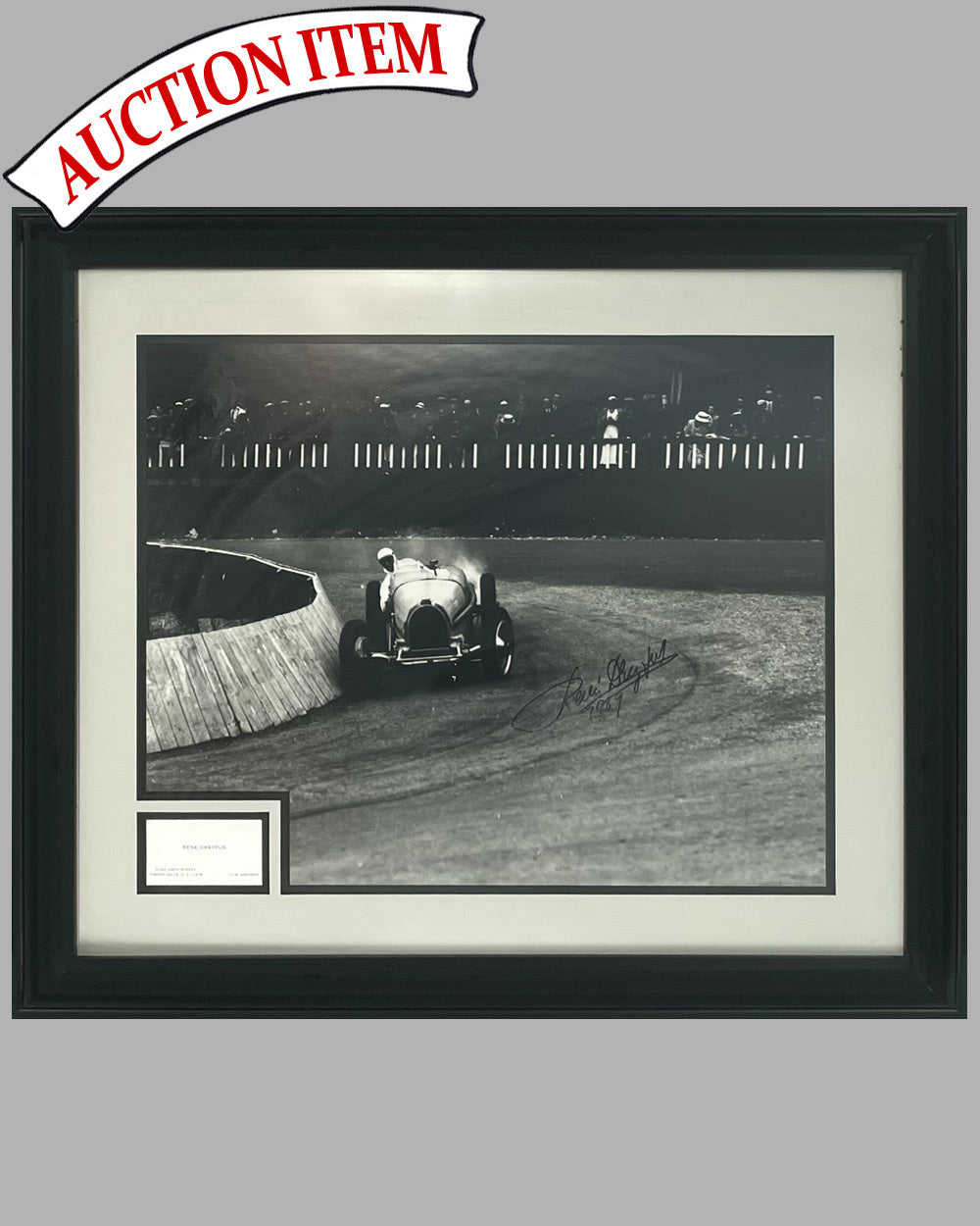 Renè Dreyfus at speed in his Bugatti autographed b&amp;w photograph