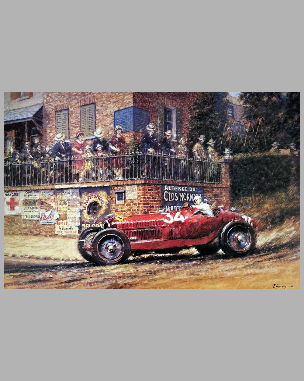 René Dreyfus at the Grand Prix of Dieppe in 1935 print by Peter Hearsey, 1991, autographed by Dreyfus 2