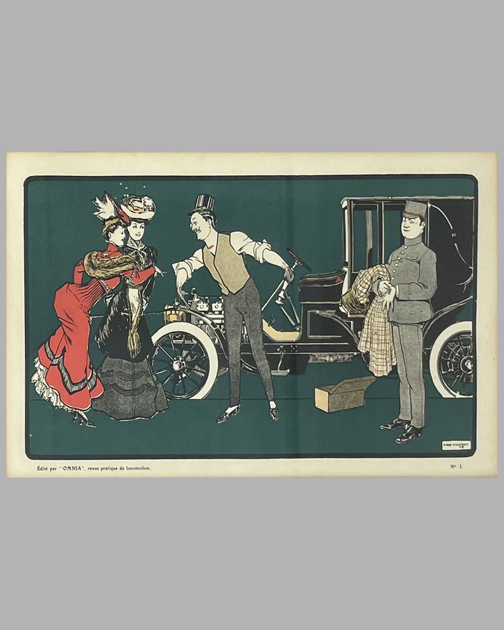 Early Automotive Scene color lithograph for Omnia Magazine, by Rene Vincent, France 1905 2