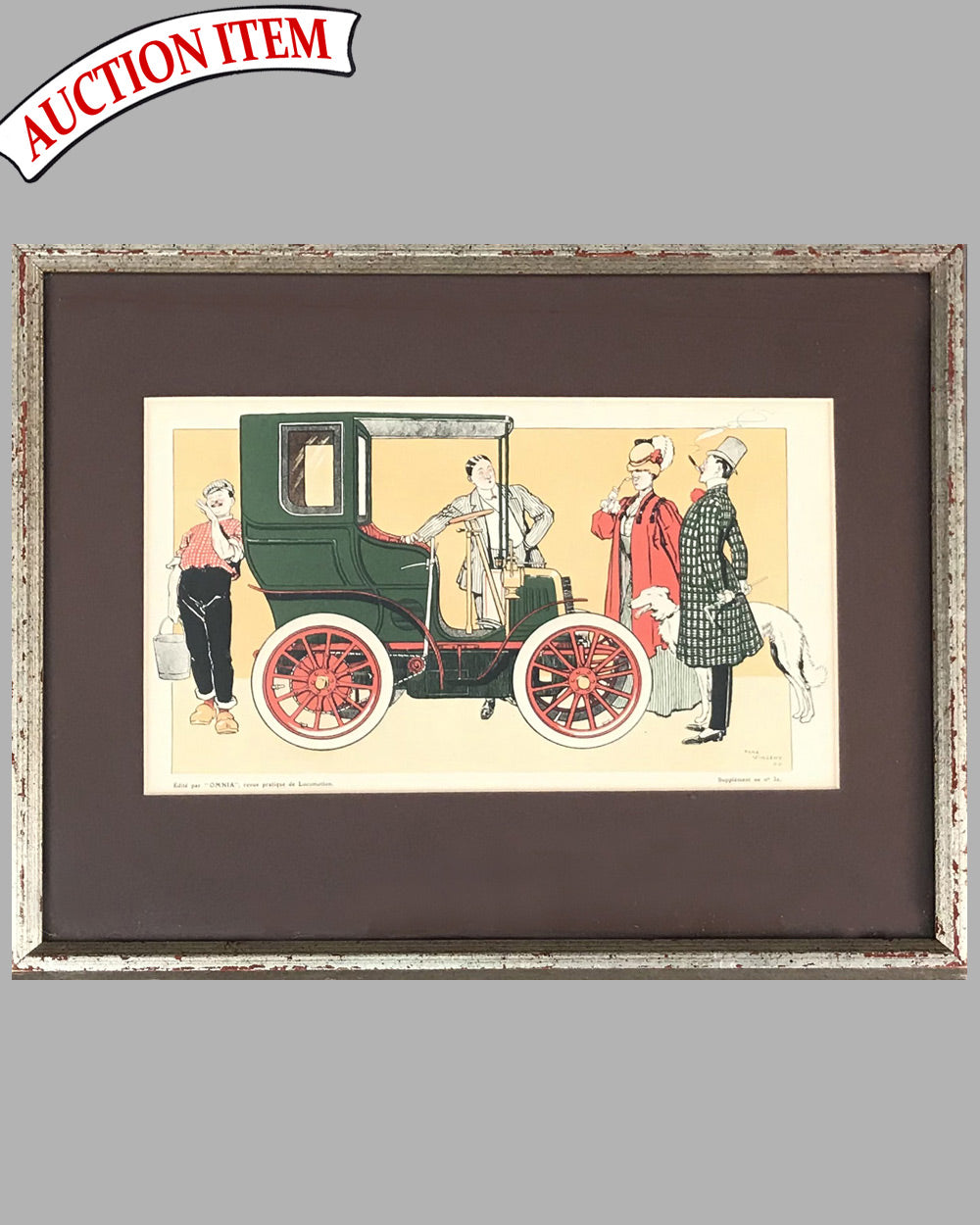  Early Automotive Scene color lithograph from Omnia Magazine by Rene Vincent, 1906
