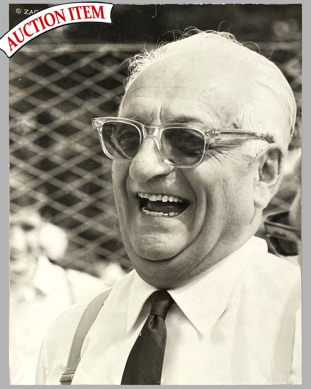 A happy Enzo Ferrari b&amp;w photograph by Franco Zagari