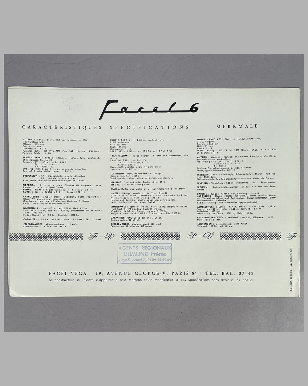 Facel 6 factory sales brochure 3