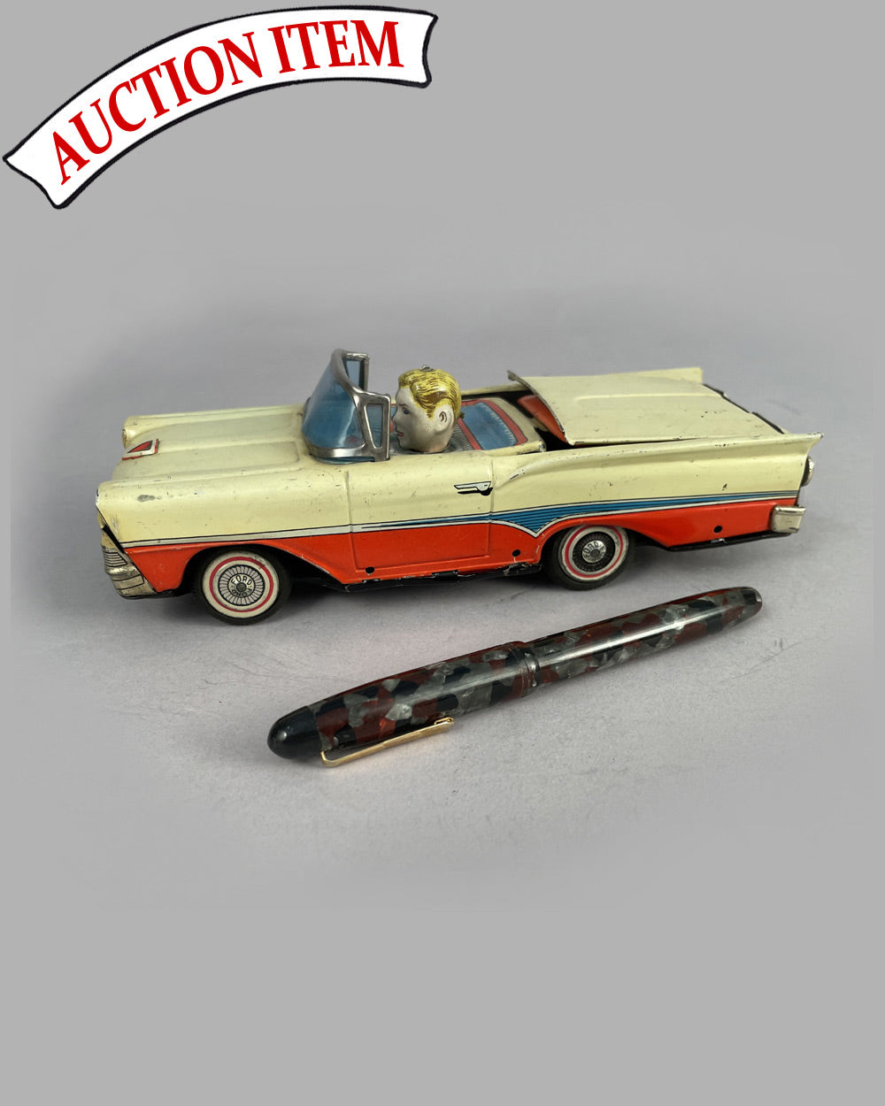 Ford Fairlane hardtop convertible friction tin toy, late 1950&#39;s