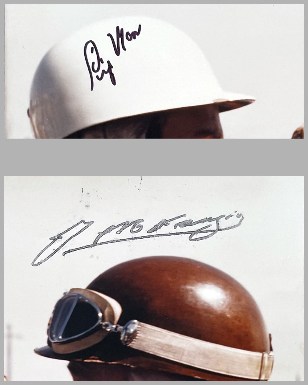 Juan Manuel Fangio and Stirling Moss hand autographed color photograph 2