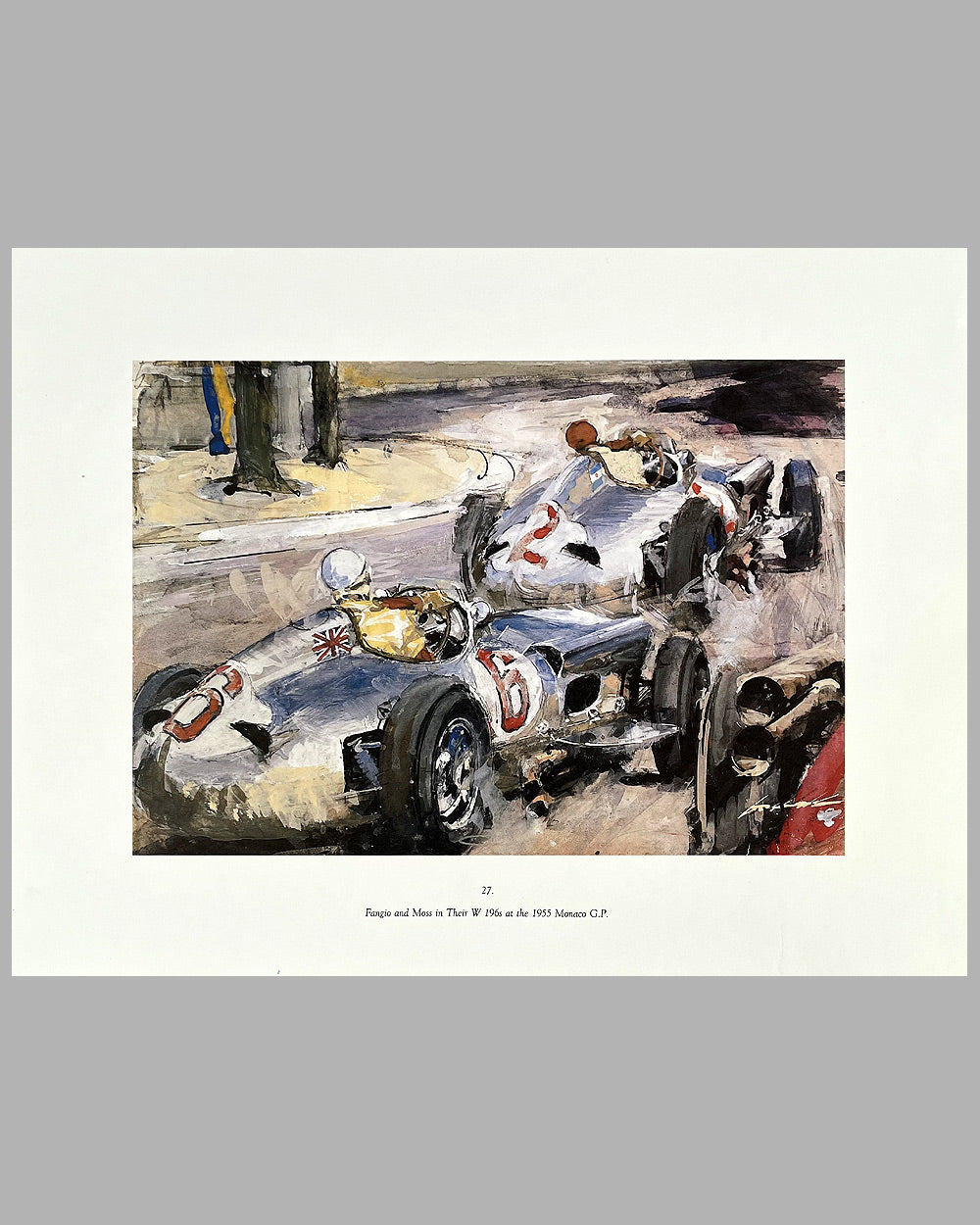 Fangio and Moss in Their Mercedes W 196s at the 1955 Monaco G.P. print by Walter Gotschke