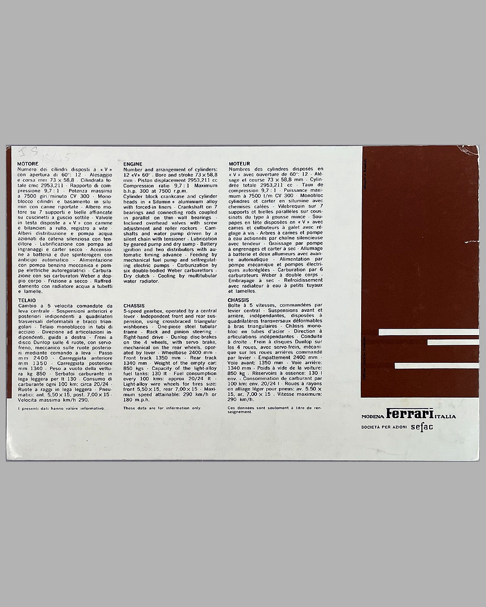 Ferrari 250 LM Berlinetta factory owner’s manual and sales brochure, mid 1960’s 3