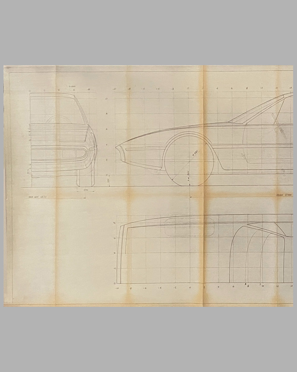 Ferrari 2+2 working blue print by the Pininfarina studio, 1970 2