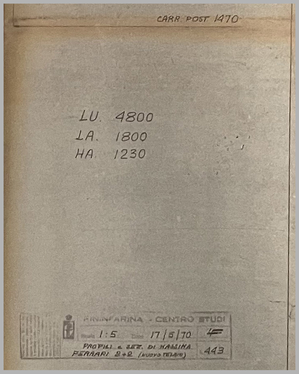 Ferrari 2+2 working blue print by the Pininfarina studio, 1970 4