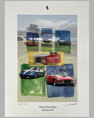 Tribute to Ferrari Spiders color print by Enzo Naso showing multiple models 2