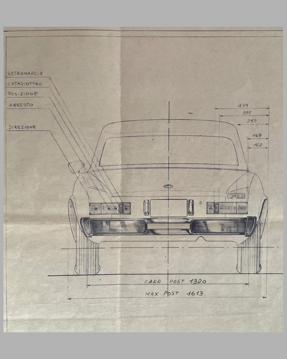 Fiat 124 Cabriolet Pininfarina studio original working blueprint, 1974 2