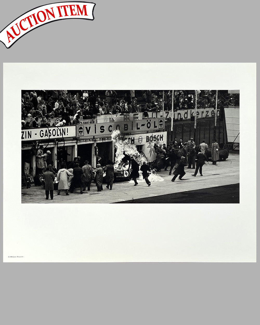 Fire in the Ferrari pit b&amp;w photograph by Jesse Alexander