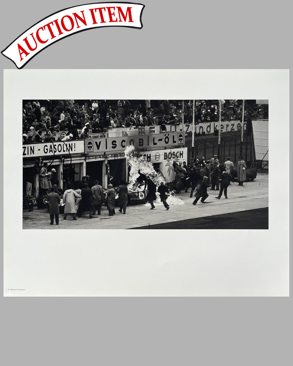 Refueling gone wrong at the Nurburgring 1000K in 1960 b&amp;w photograph by Jesse Alexander