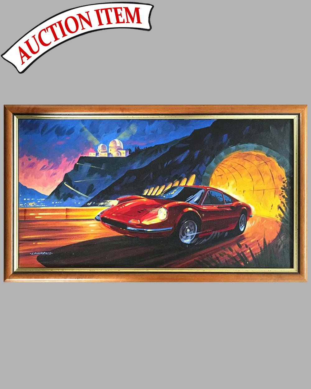 Fire in the Sky Ferrari 246 Dino Coupe painting by Joe Lawrence, U.K.