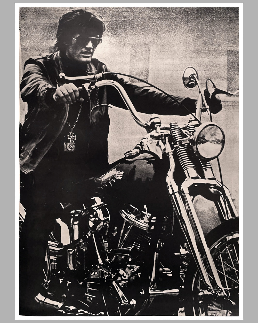 Peter Fonda on his modified 1957 Harley Davidson b&amp;w photographic poster, mid 1960’s