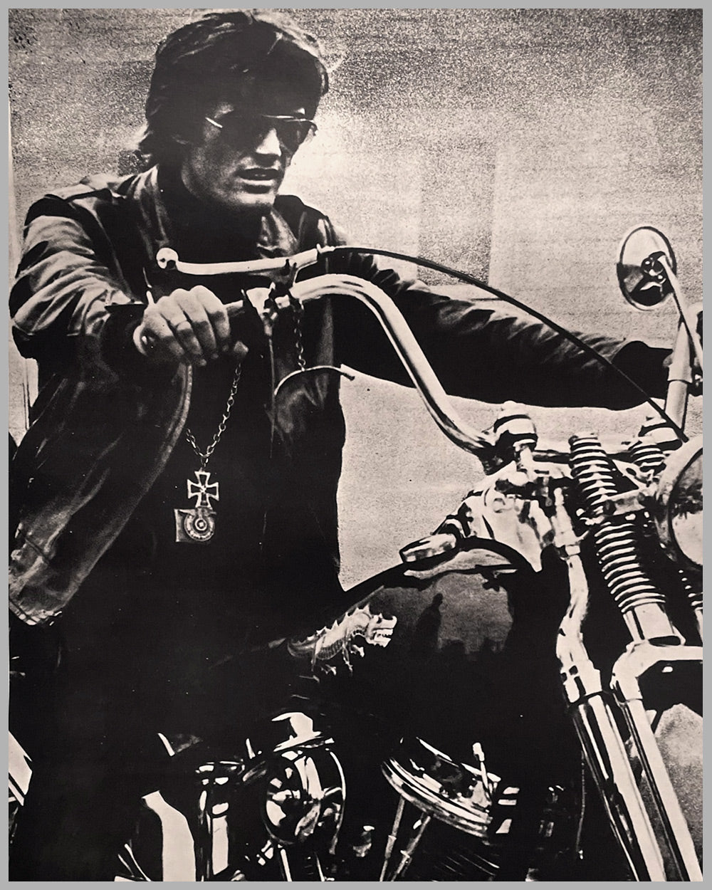 Peter Fonda on his modified 1957 Harley Davidson b&w photographic poster, mid 1960’s 2