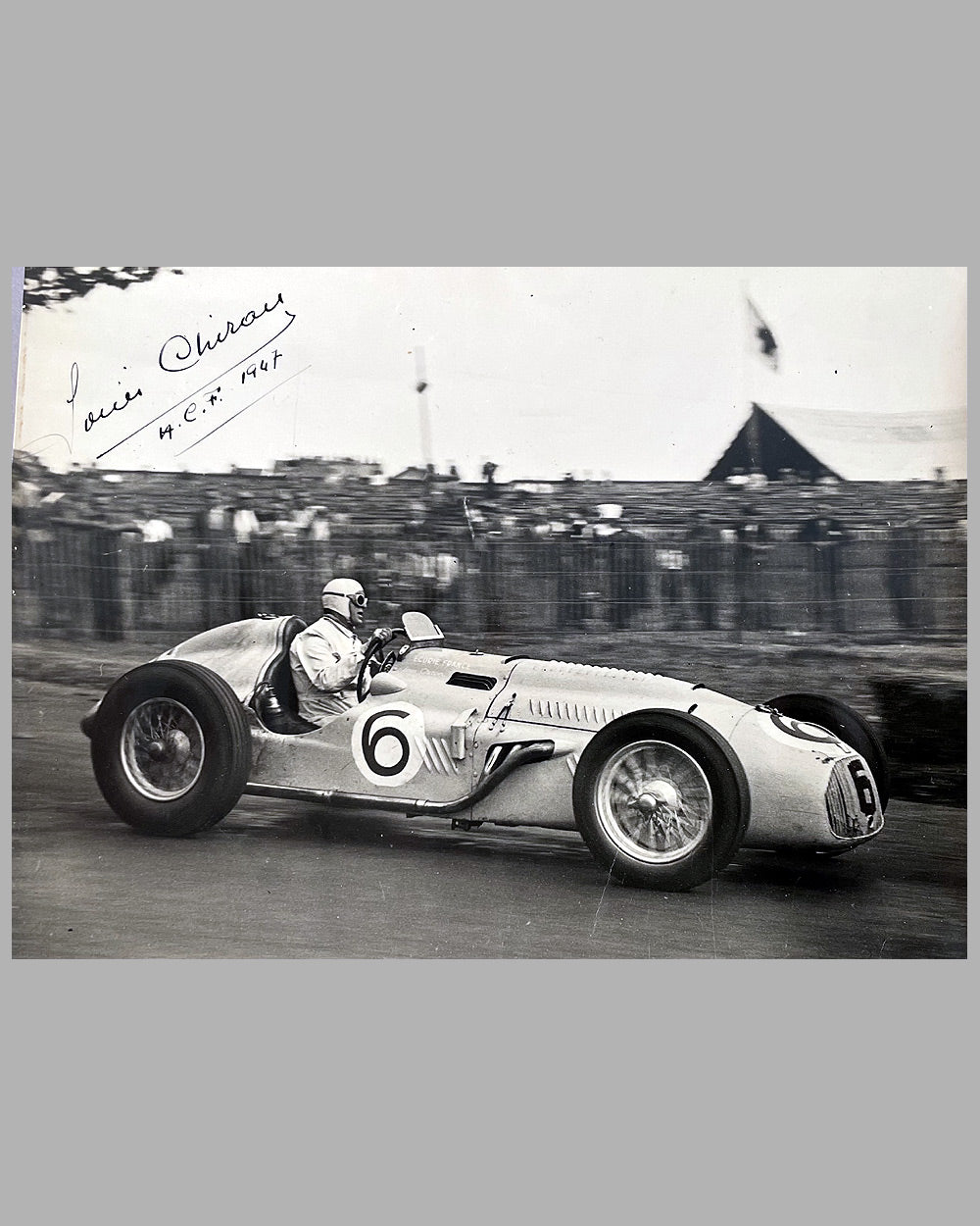 Louis Chiron in his Talbot Lago b&w photograph, autographed by Chiron