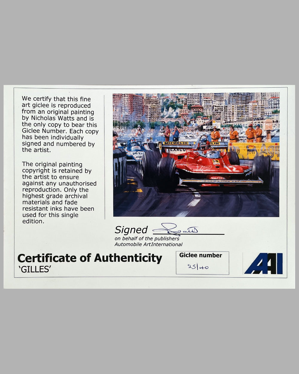 Gilles giclee on paper by Nicholas Watts - Monaco Grand Prix 1979 4