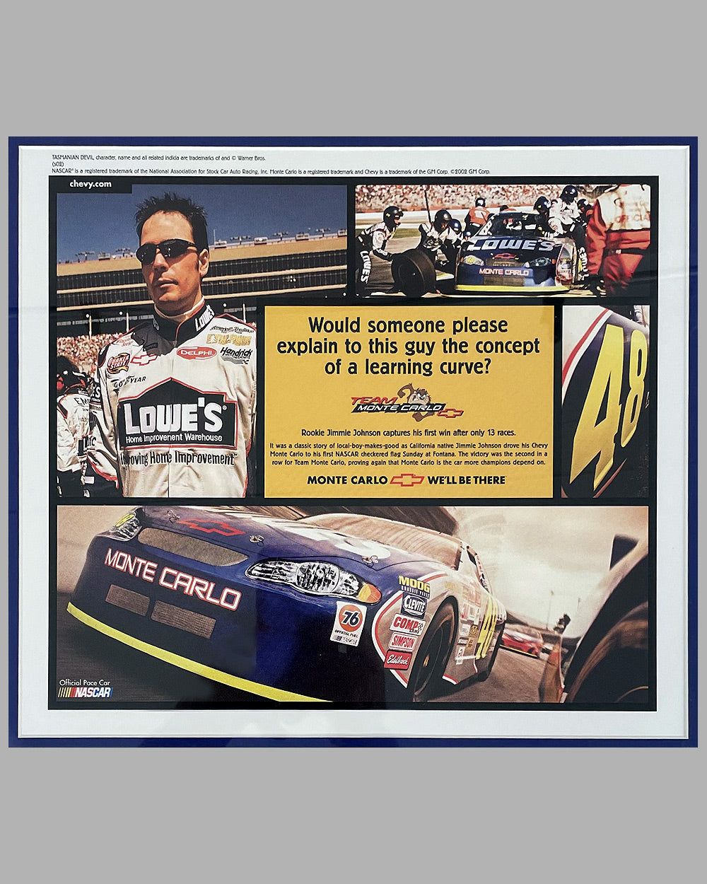 Ad copy produced by General Motors, autographed by Jimmie Johnson 2