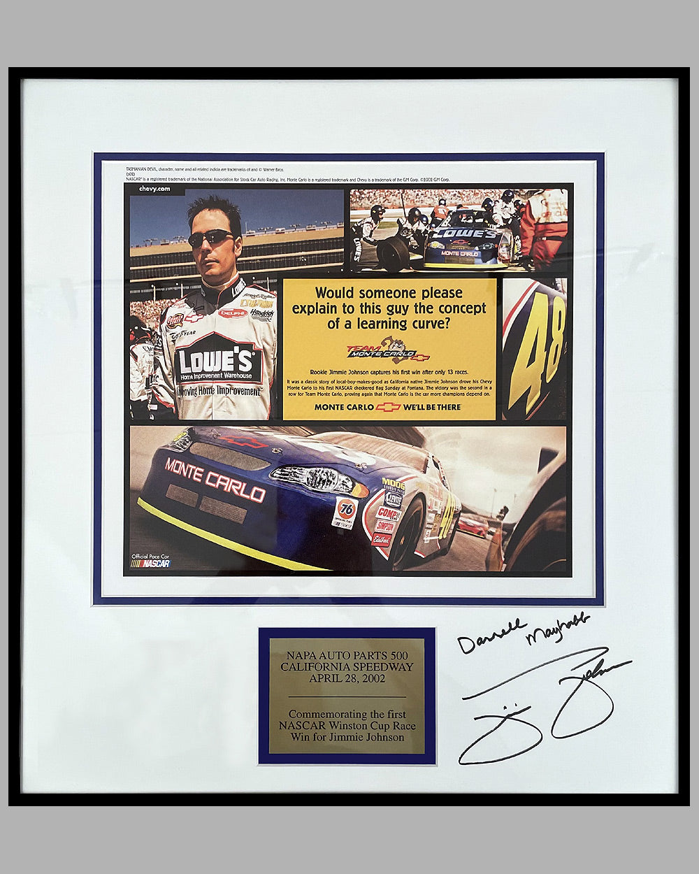 Ad copy produced by General Motors, autographed by Jimmie Johnson