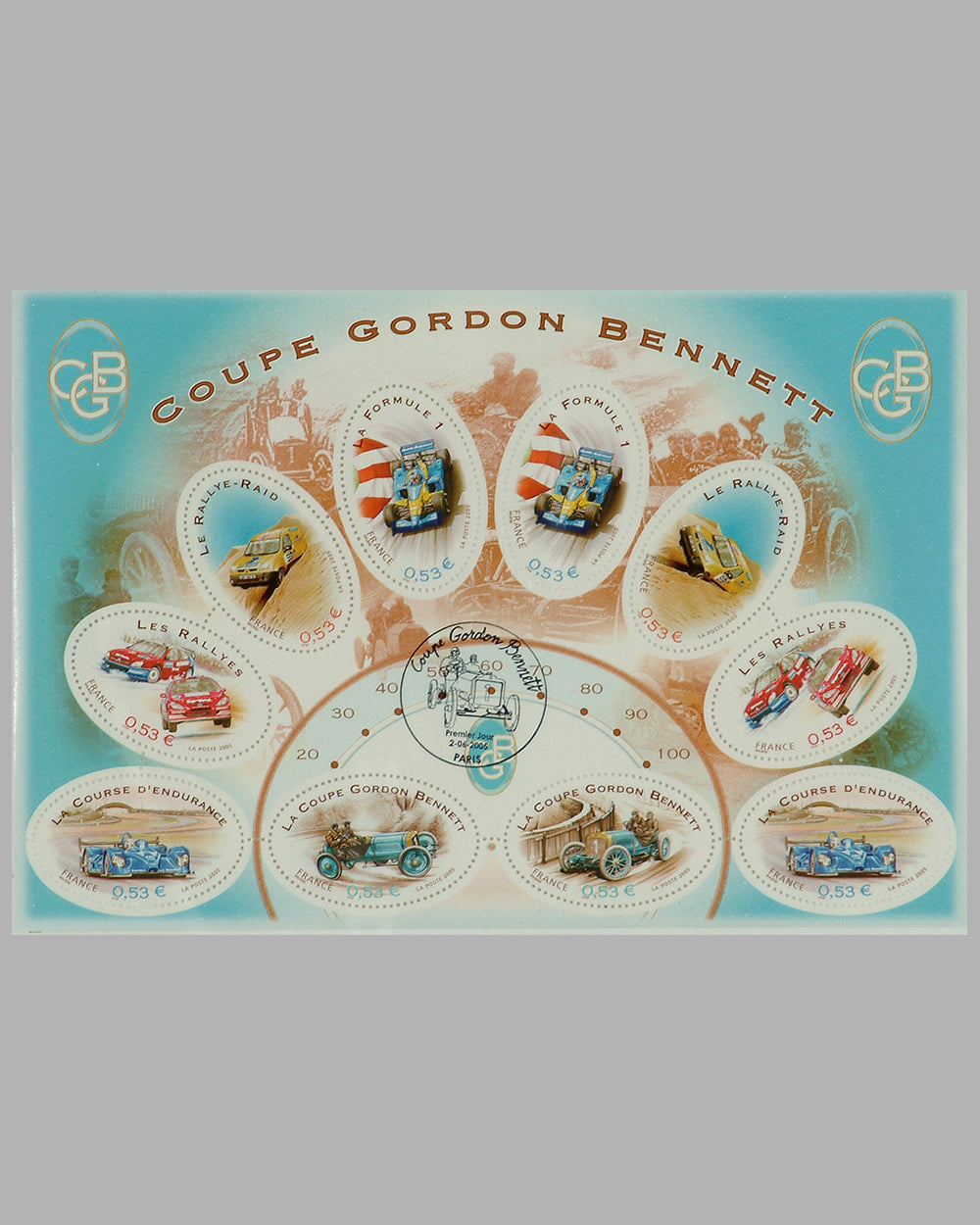 Coupe Gordon Bennett commemorative stamp block plate by Francois Bruere, France, 2005 2