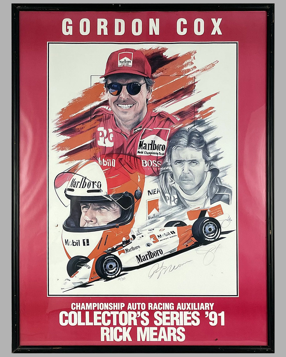 Rick Mears Collector’s Series 1991 poster by Gordon Cox, hand autographed by Mears