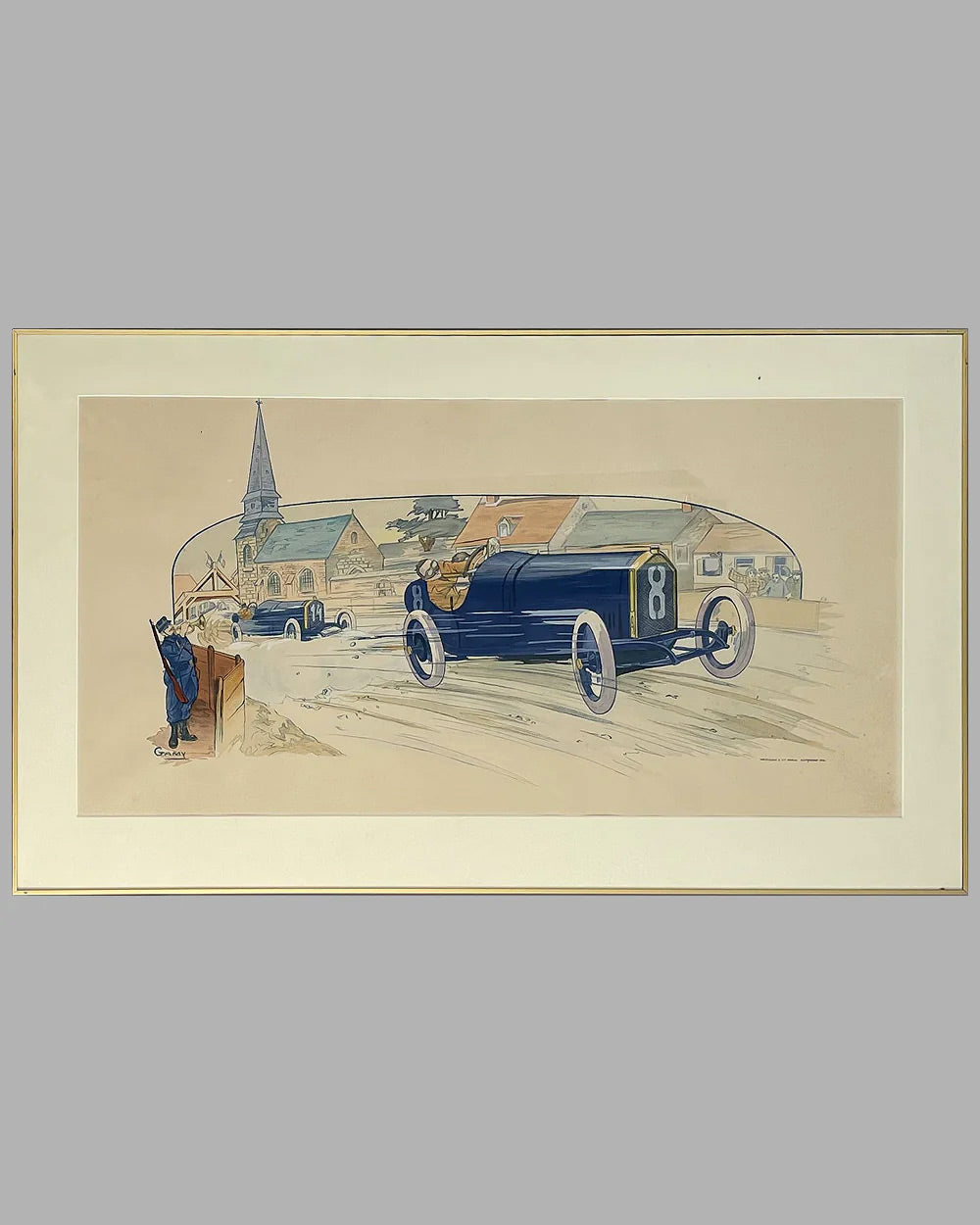 G.P. de l&#39; ACF, hand colored lithograph by Gamy (Marguerite Montaut), 1913