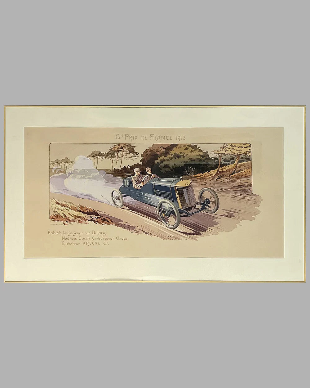 Grand Prix de France 1913, hand colored lithograph by Gamy (Marguerite Montaut)
