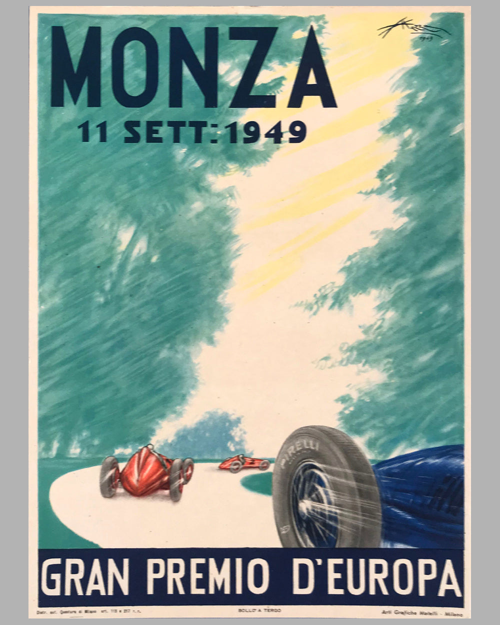 Gran Premio d&#39;Europa at Monza 1949 original event poster by Aldo Mazza