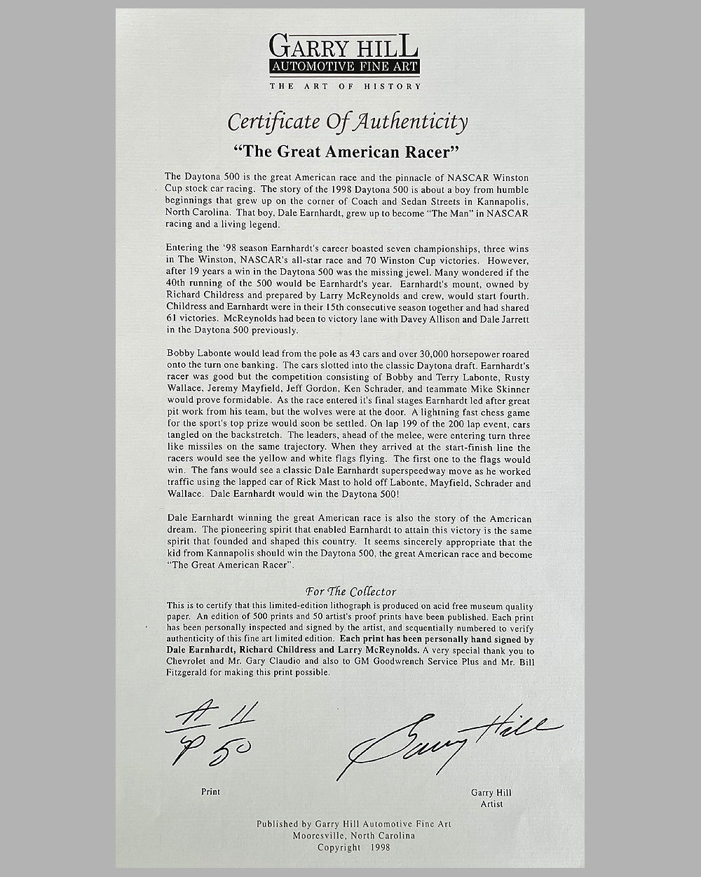 The Great American Race print by Gary Hill, autographed by Dale Earnhardt &amp; more 4