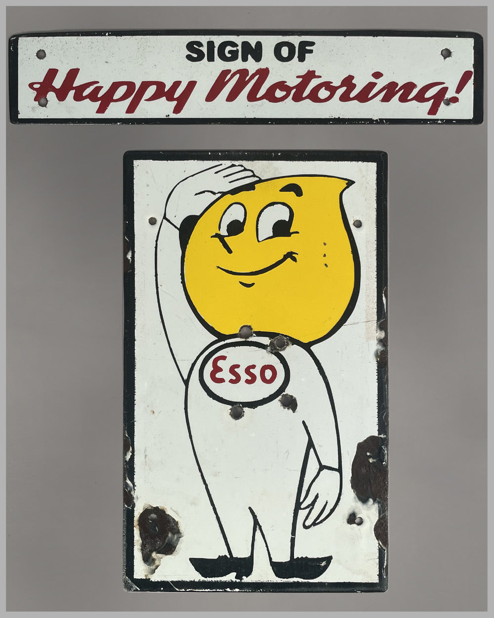 Two Esso Gasoline metal and enamel signs