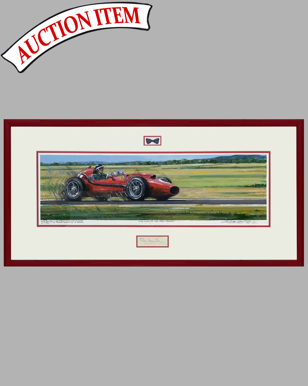 15 - Mike Hawthorn - 1958 World Champion painting by Nicholas Watts, autographed by Hawthorn