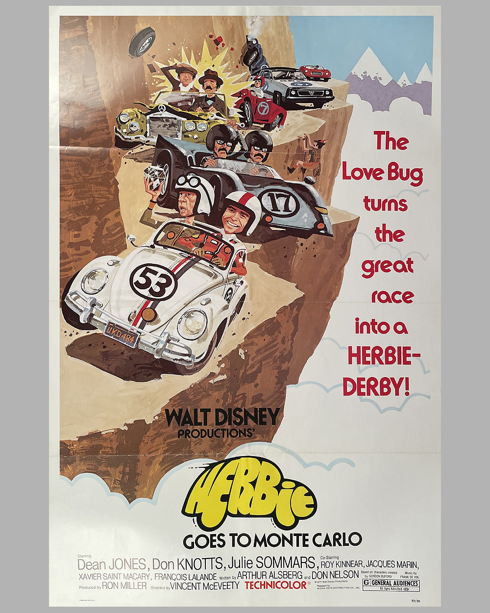 Herbie Goes To Monte Carlo Walt Disney movie poster, 1977, starring Don Knotts