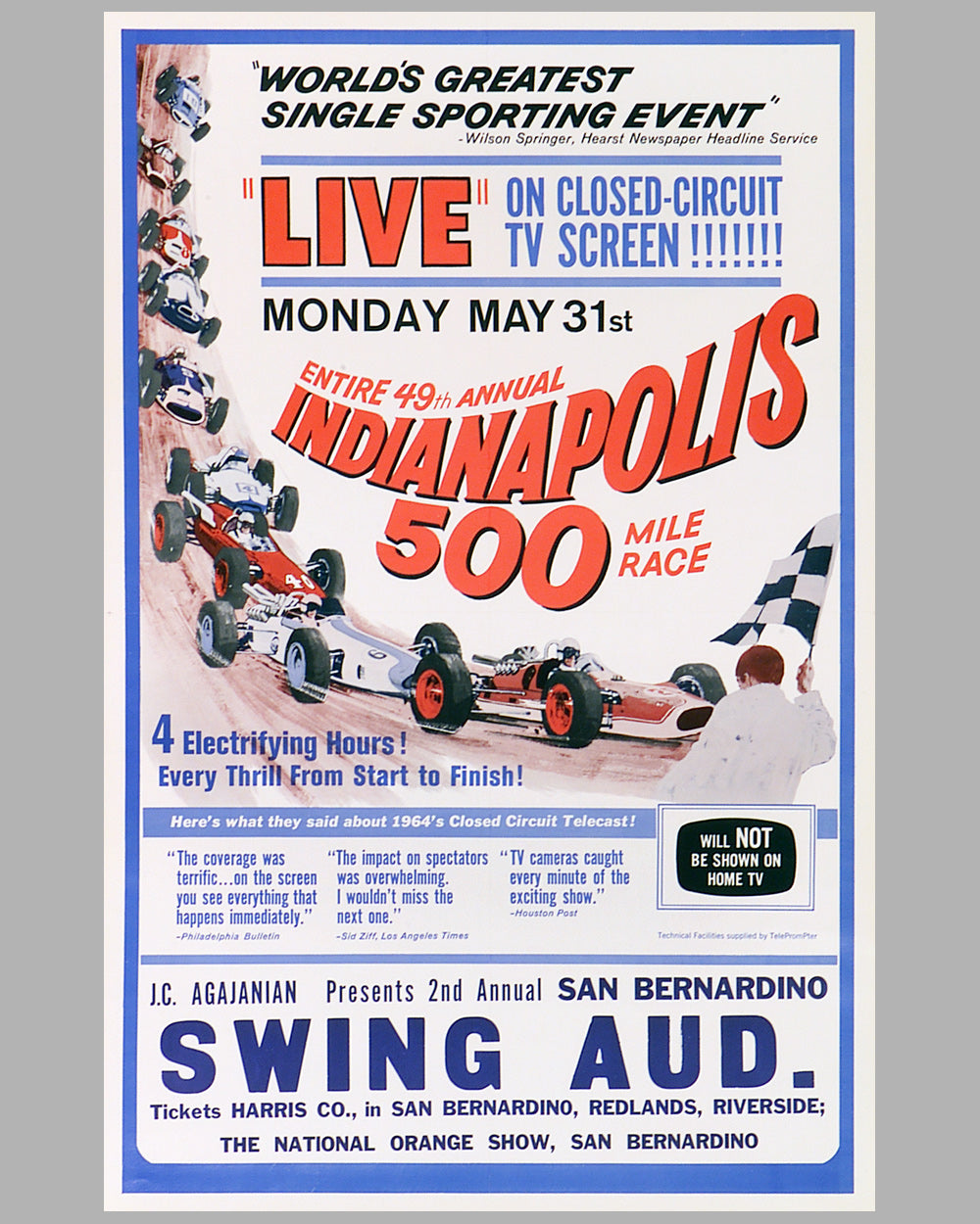 1965 49th Indianapolis 500 Live TV Coverage original event advertising poster