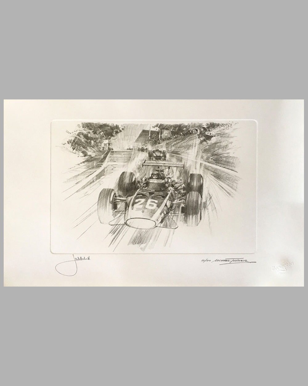 Jacky Ickx&#39;s first Grand Prix victory print by Michael Turner, autographed by the driver