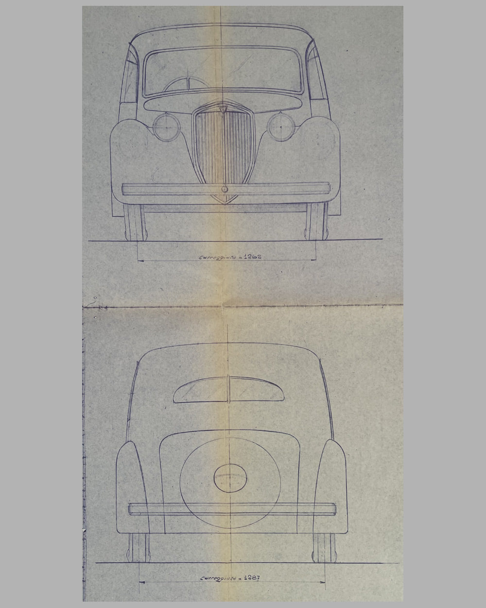 Pininfarina studio working blueprint of the 1945 Lancia Aprilia “Bilus” 3