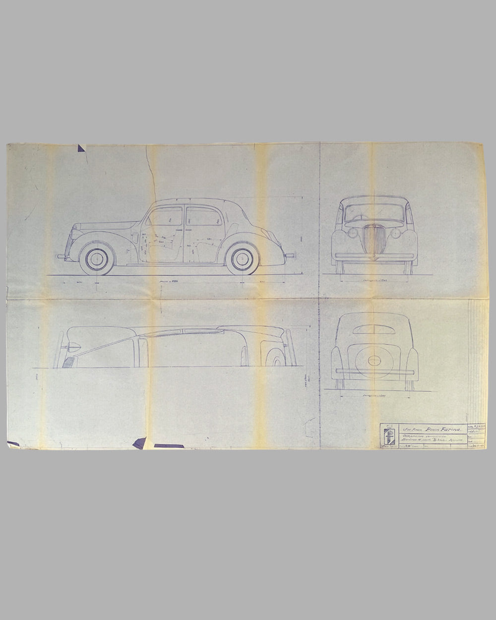 Pininfarina studio working blueprint of the 1945 Lancia Aprilia “Bilus”