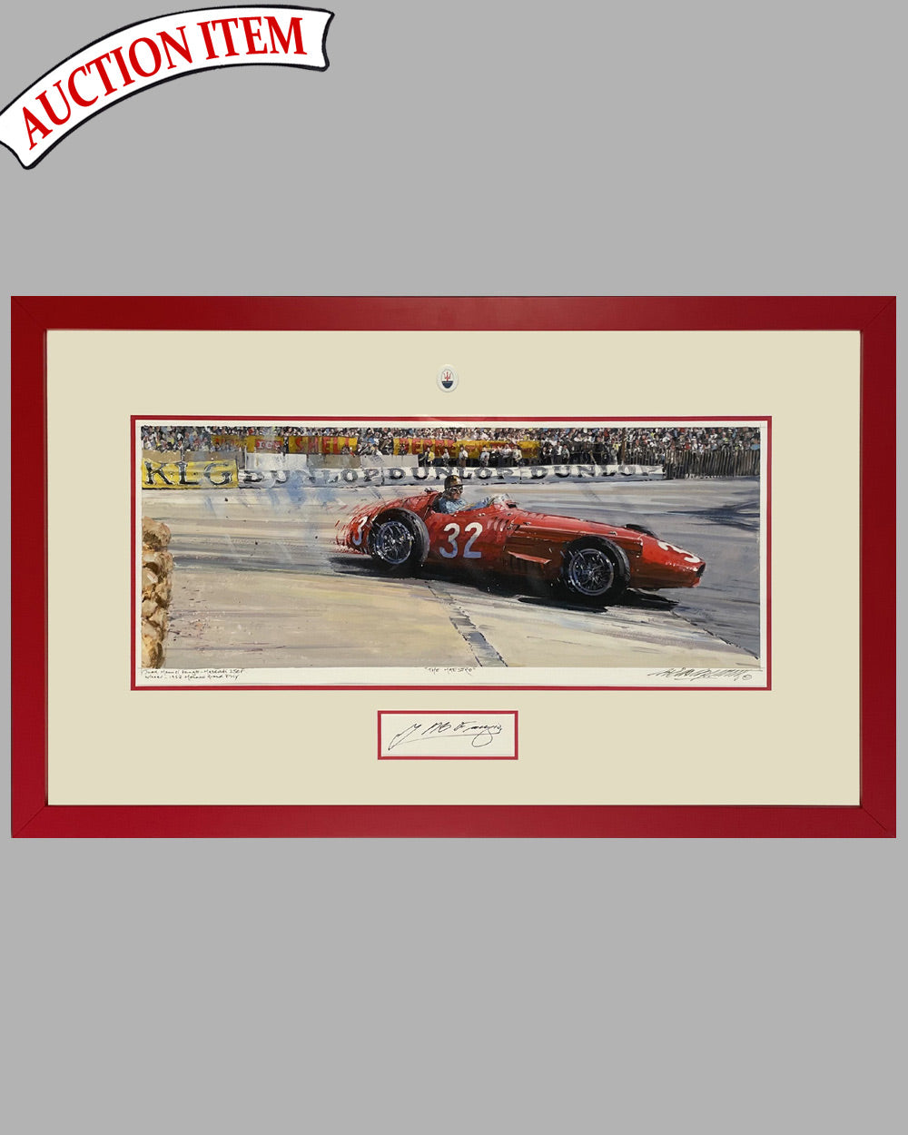The Maestro painting by Nicholas Watts, autographed by Fangio