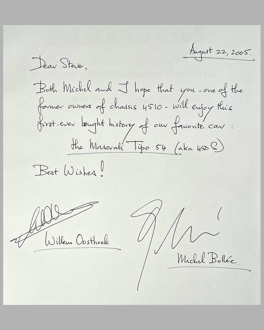 Maserati 450S - The Fastest Sports Racing Car of the 50’s book by Mechel Bollée and Willem Oosthoek, 1st edition, 2005, signed by both authors 2