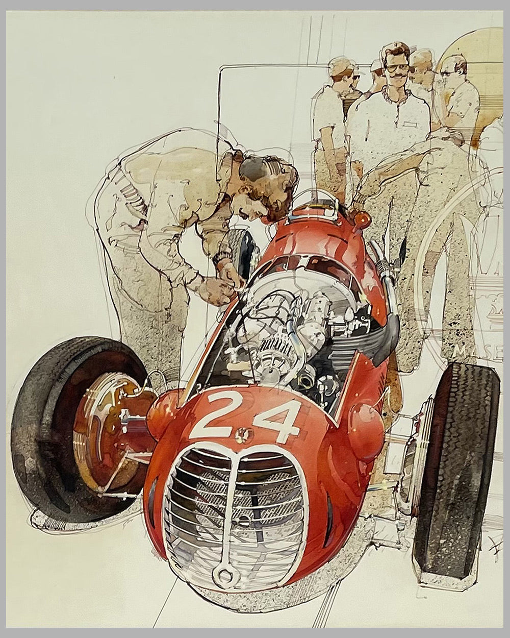 Post war Maserati Grand Prix car painting by Dennis Brown 3