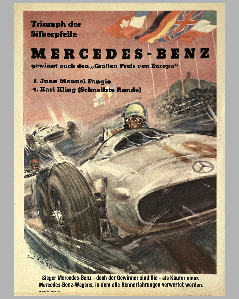 Mercedes Benz original factory victory poster by Hans Liska