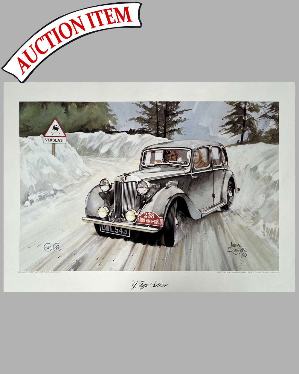 MG Y Type Saloon at the Rally of Monte Carlo color print by James Dugdale