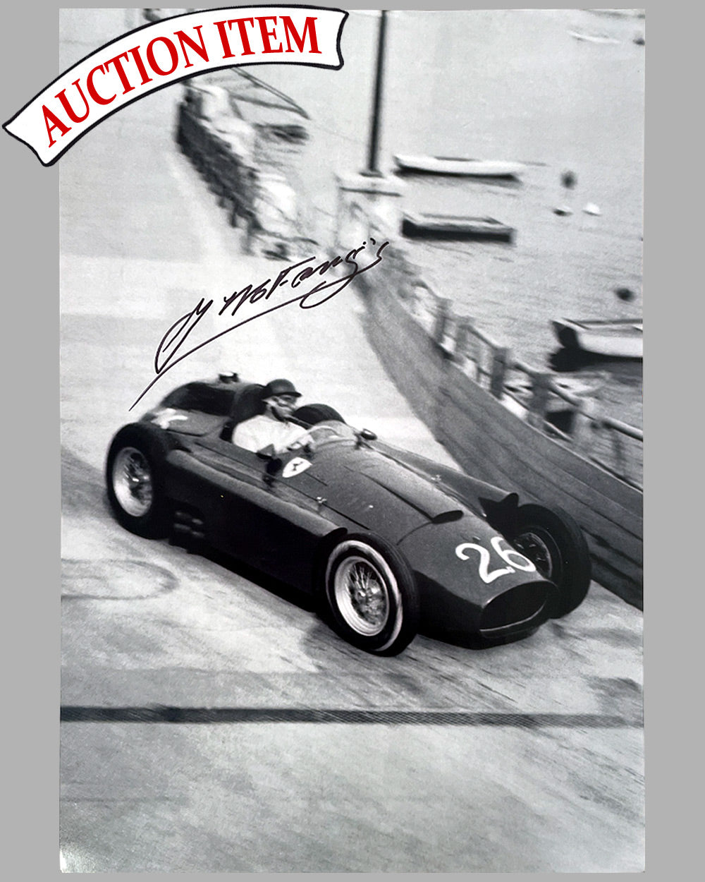 Monaco Grand Prix 1956 b&amp;w photo by Fernando Gomez, autographed by Fangio