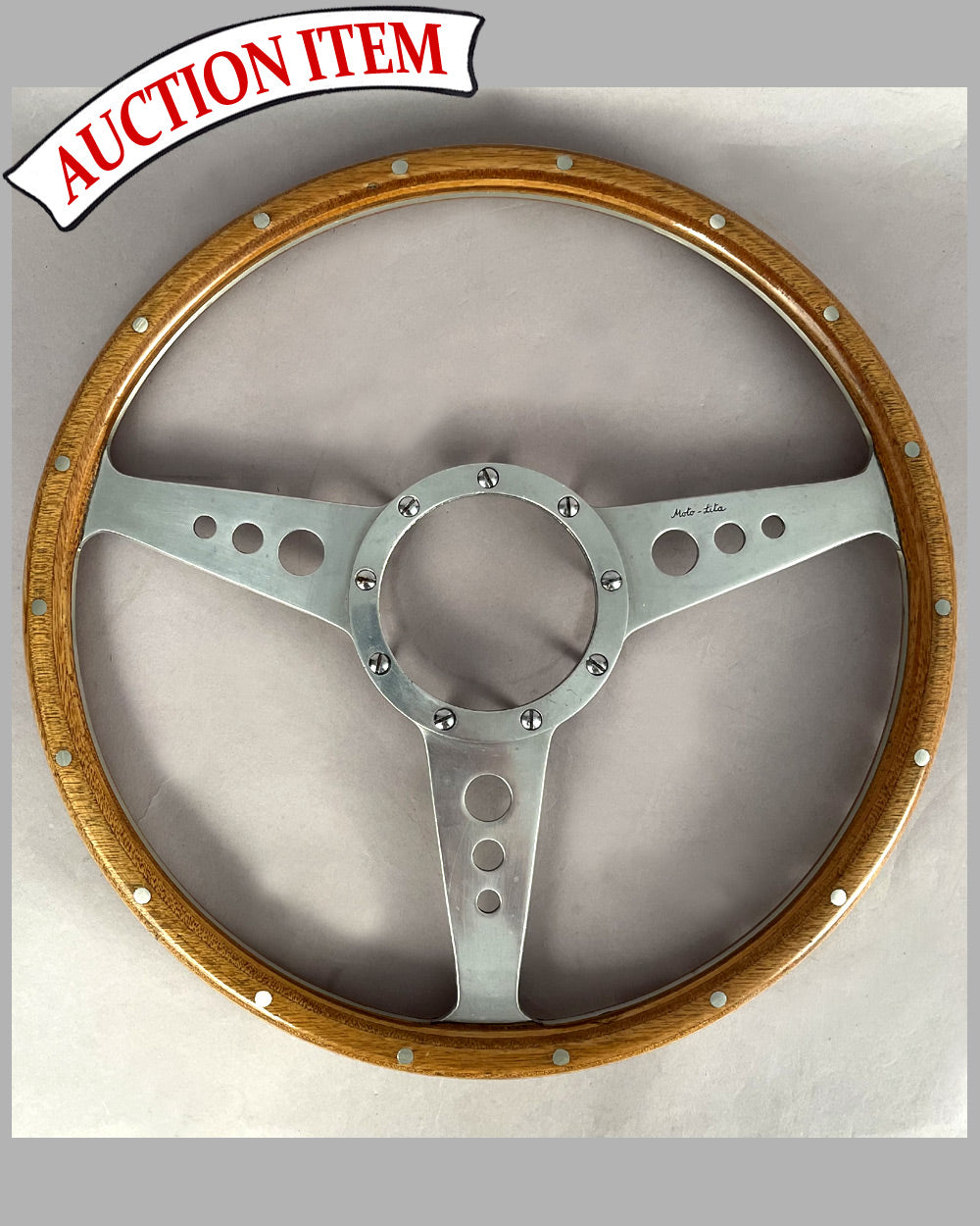 Vintage wood steering wheel by Moto-Lita, U.K.