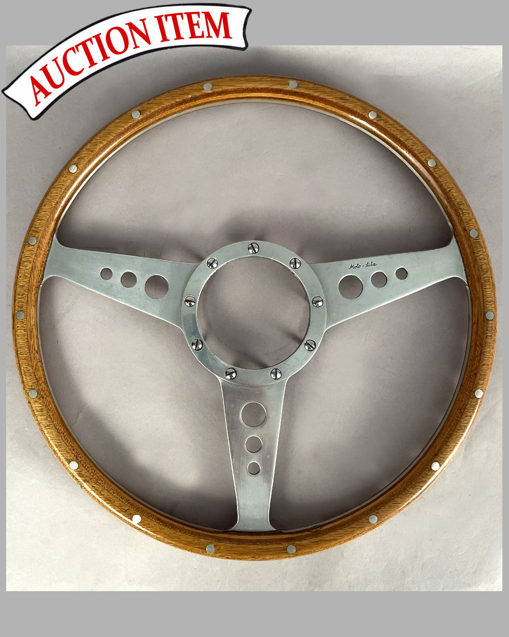 Vintage wood steering wheel by Moto-Lita, U.K.