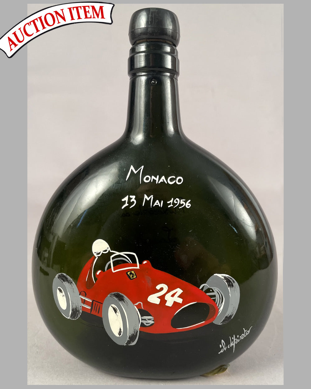 Hand painted Nocino bottle by Paola Cavazzuti, 1956