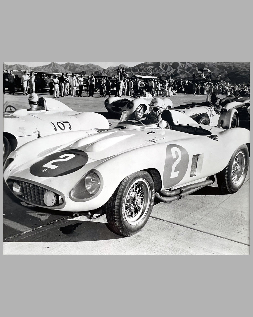 Palm Springs 1956 Road Race b&w photograph of Phil Hill 2
