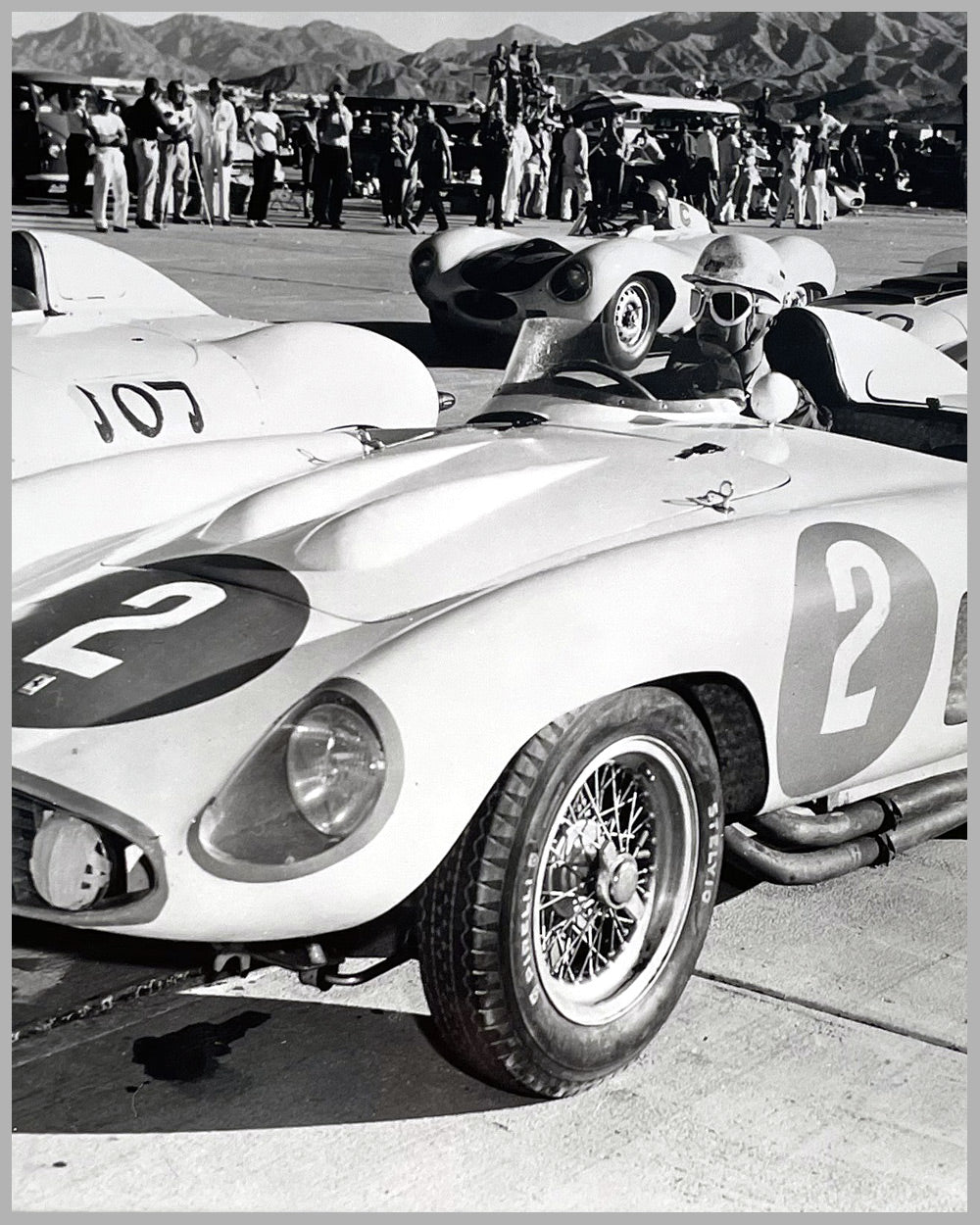 Palm Springs 1956 Road Race b&amp;w photograph of Phil Hill 3