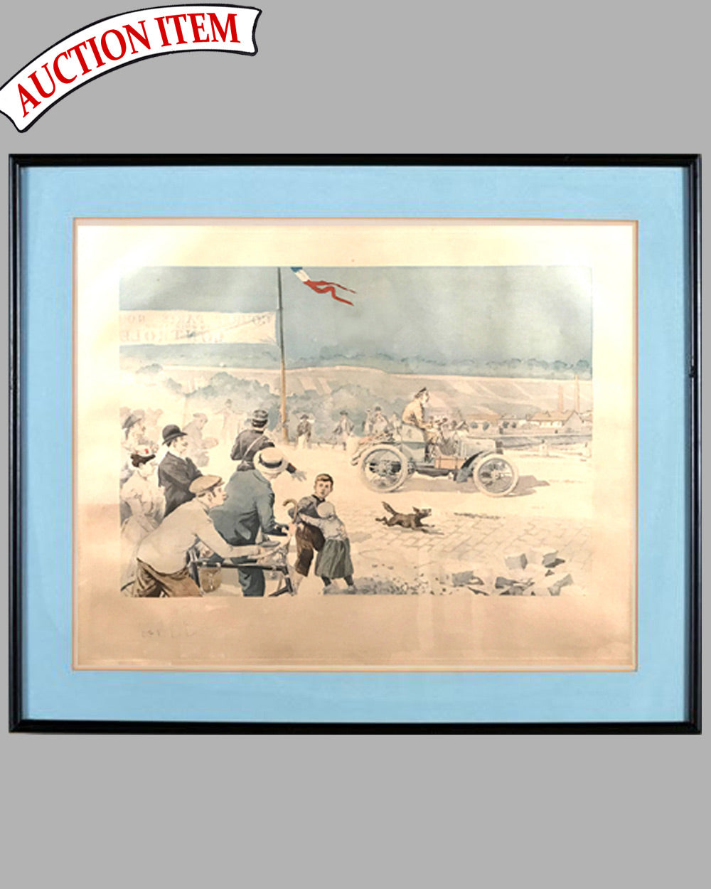 Paris to Rouen race 1900, period print by Eugene Courboin, France