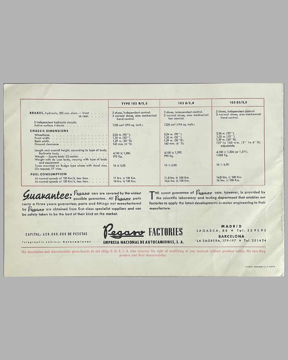 Pegaso 102 series factory brochure, mid 1950’s 3