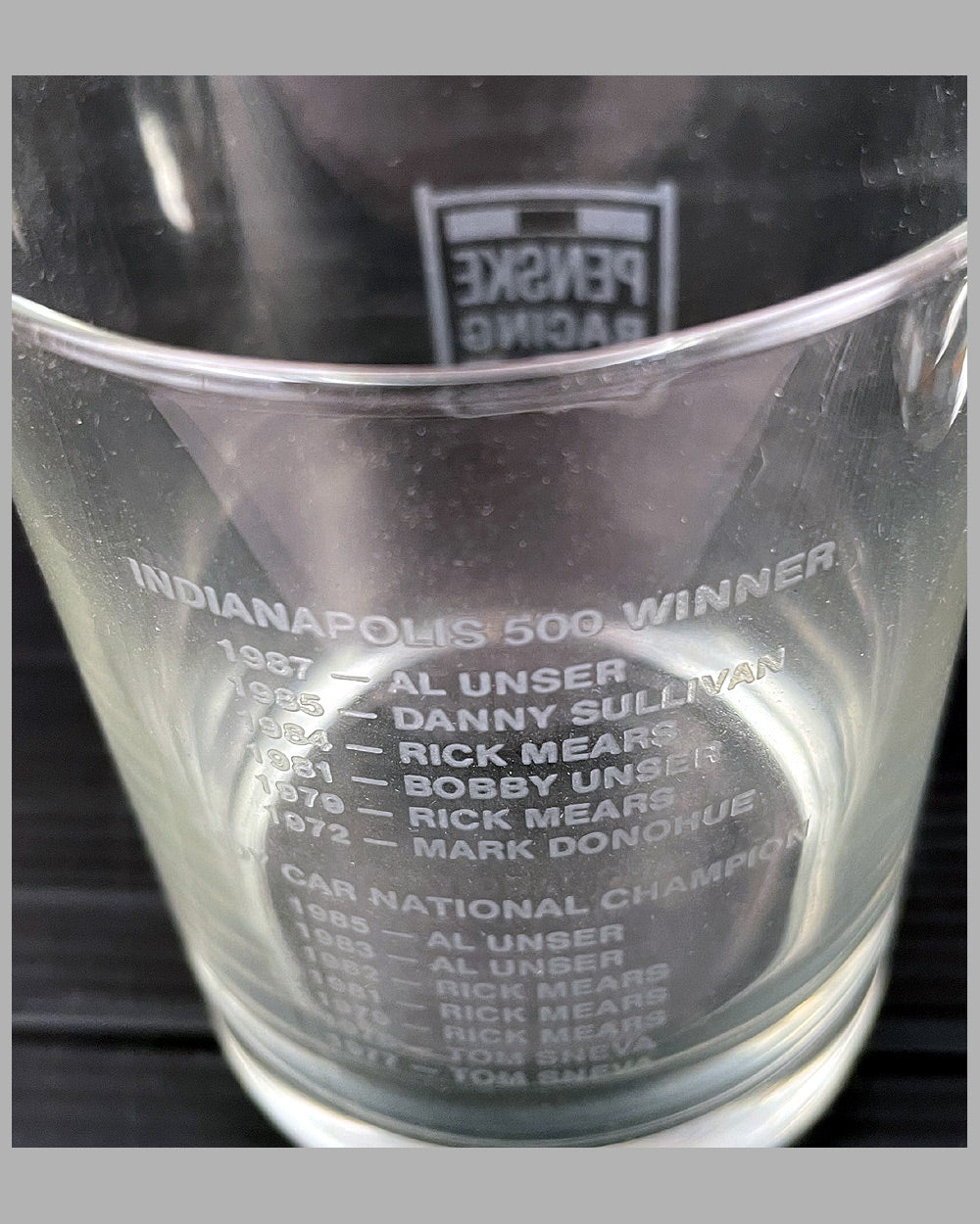 Four Penske racing cocktail glasses from 1987 3